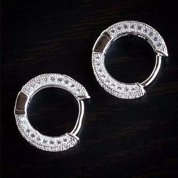 14K White Gold 2ct Diamond Mens Round Earrings Guys Authentic Jewelry 14 Karat